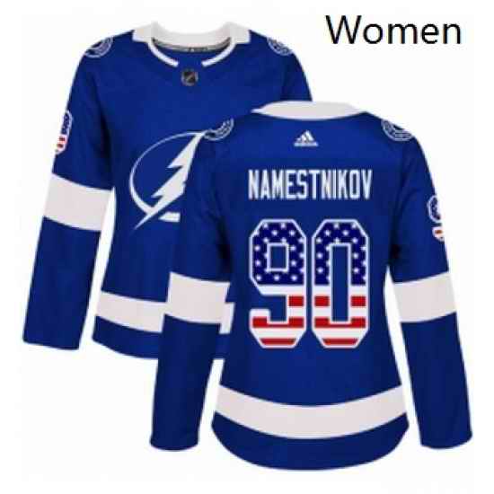 Womens Adidas Tampa Bay Lightning 90 Vladislav Namestnikov Authentic Blue USA Flag Fashion NHL Jersey